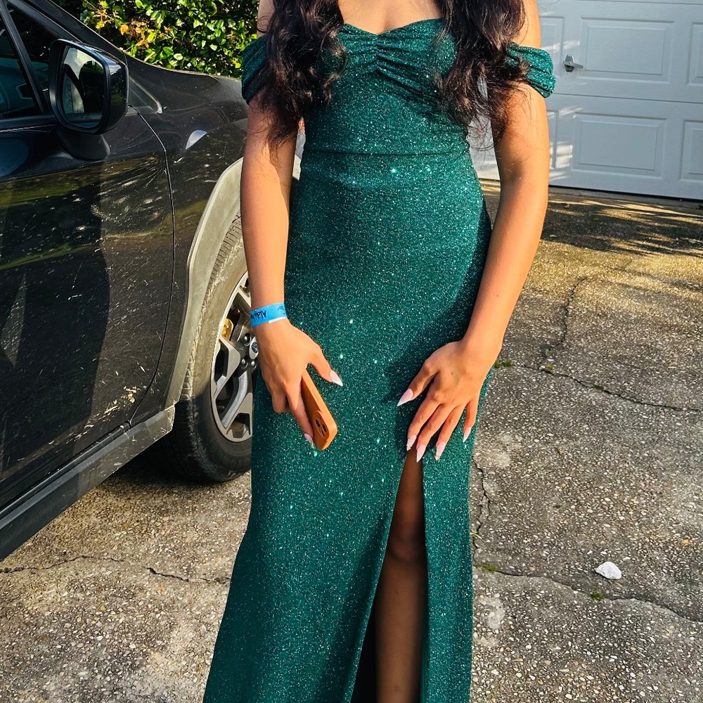 Green sparkly formal xs